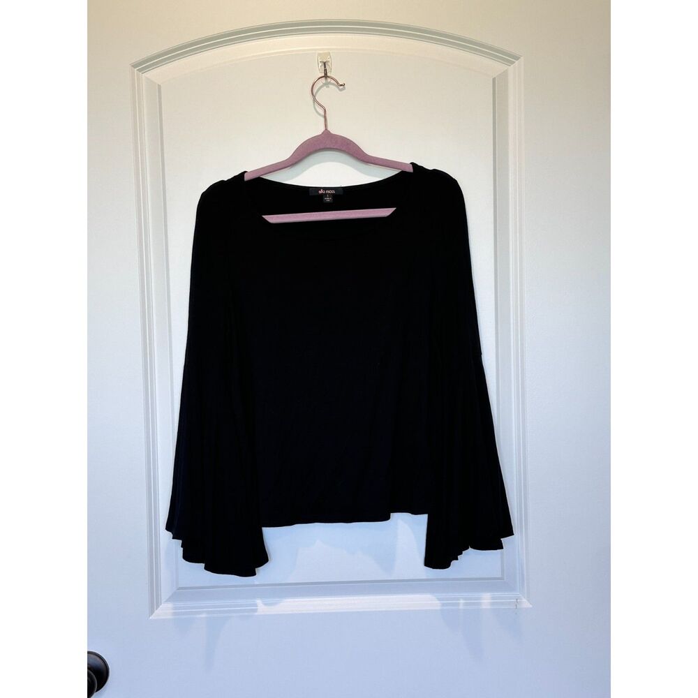 Ella Moss Flared Bell Sleeve Square Neck Black Top Size Small
